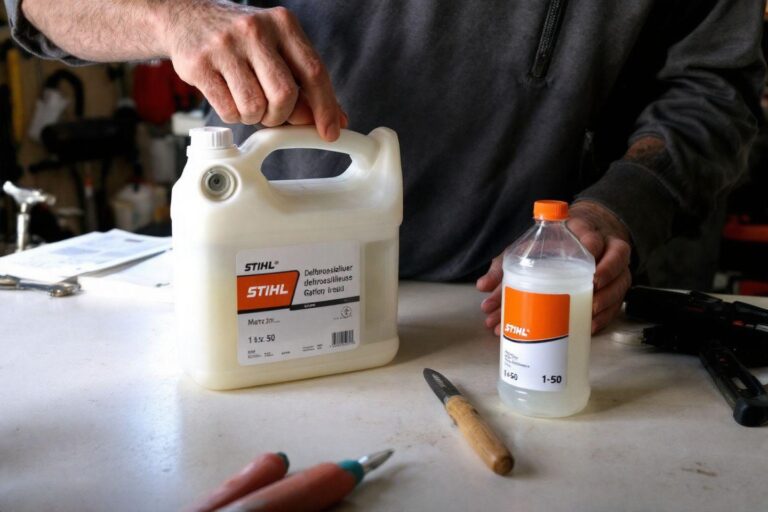 Mélange essence débroussailleuse STIHL : dosage et rapport 1 :50